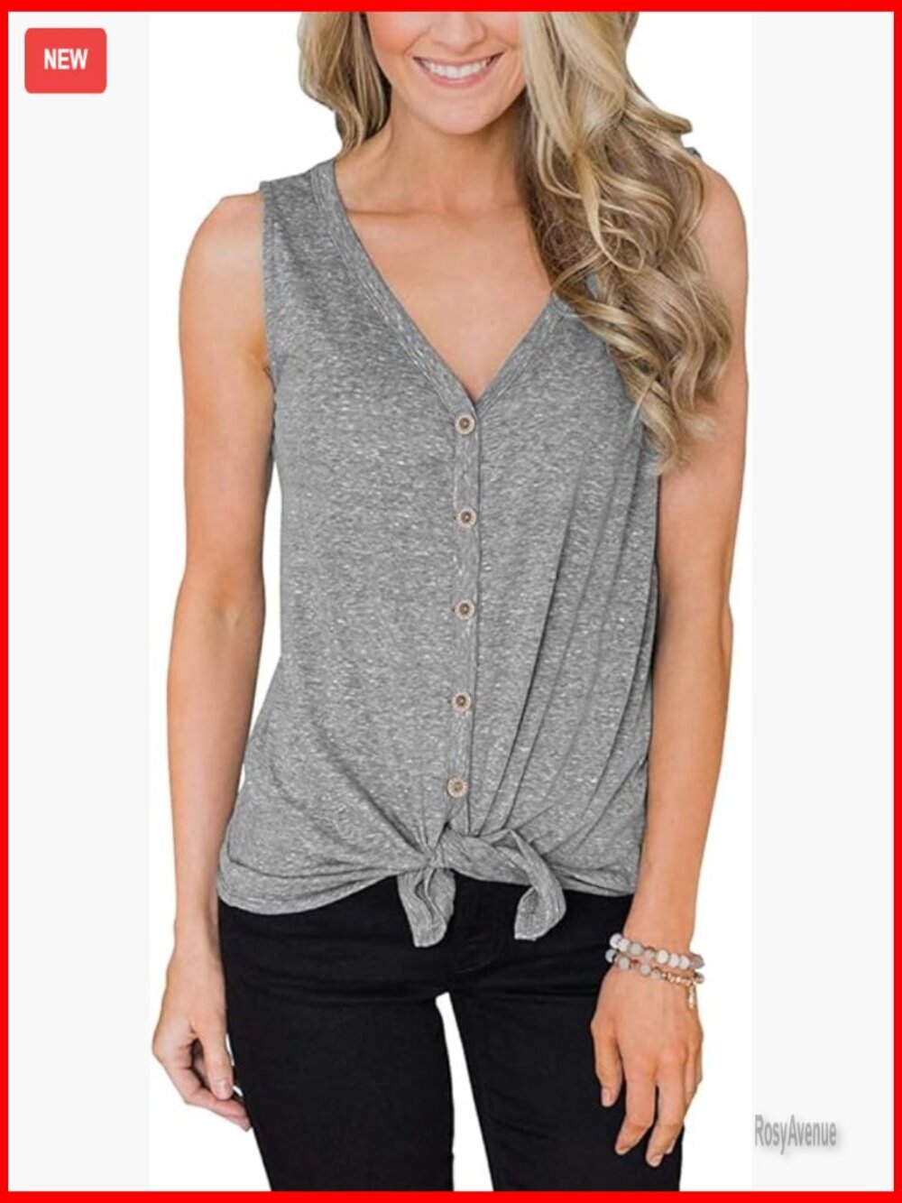 Women's Tie Front Button Down Tank Top Sleeveless Henley Blouse